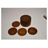 Vtg Wood Carved Coaster Set