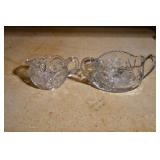 Vtg Cut Glass Sugar Bowl and Creamer