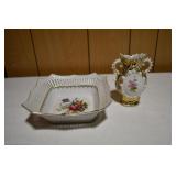 Ceramic Floral Mint Dish & Small Vase