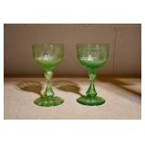 Pair of Green Crystal Wine Glasses