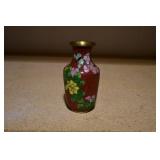 Vtg Small Enameled Brass Vase