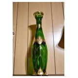 Beautiful Hand Painted Green Glass Vase