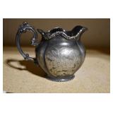 Vtg Etched Silver Plate Creamer