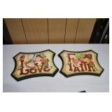 Pair Vtg Love & Faith Wall Signs
