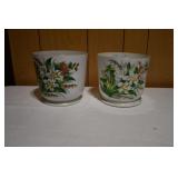 Pair of Painted White Plant Holders w/ Gold Rim