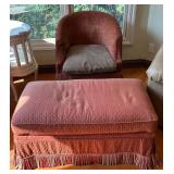 Upholstered Ottoman and Chair Set in Red Fabric- R