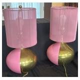 Pink and Brass Table Lamps With Damaged Shades