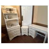 White Desk, Side Table, and Tall Chest Set - READ