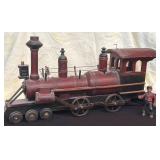 Wooden Locomotive Model with Engineer Figurine