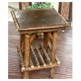 Rustic Wooden Side Table with Bark Detailing