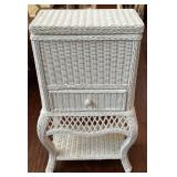 White Wicker Cabinet With Drawer and Storage Lid
