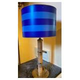 Lamp with Blue Shade and Ribbed Body
