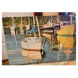 Painting of Docked Boats on Canvas, 36' x 24'