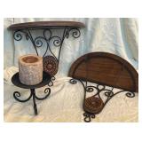 Two Wall-Mounted Wood and Iron Plate Shelves with