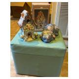 Ottoman With Ceramic Lamp and Decorative Cat