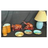 Wood Sculptures, Ceramic Vases, Painted Plates, an