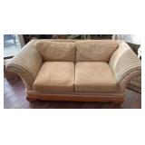 72' Striped Upholstered Loveseat with Wooden Base