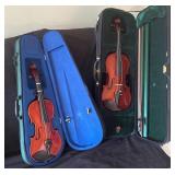 Two Violins with Blue and Green Felt Cases