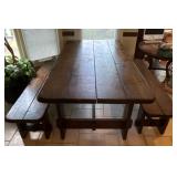 Rustic Wooden Dining Table With Matching Benches -