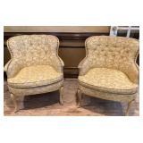 Vintage-Style Gold and Cream Chairs with Tack Trim
