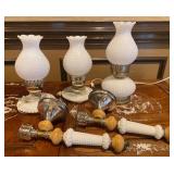 Milk Glass Lamps and Candle Sconce Set with Hobnai