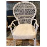 White Wicker Chair With Off-White Fabric Seat