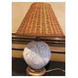 24 1/2' Wicker, Ceramic, and Wood Lamp