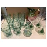 Green Glassware Set With Ceramic Pitcher