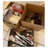 Kitchen Items Including Utensils, Glassware, and P