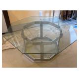 Glass and Chrome Octagonal Coffee Table and Shelf