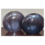 Two Purple Ceramic Spherical Vases, About 10'