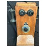 Early 20th-Century Wood Wall-Mounted Telephone - R