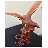 Hand-Carved Wooden Bald Eagle Sculpture