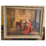 Wood Frame Print of Woman at Piano, 35 x 29'