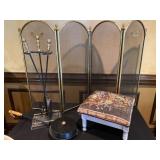 Fireplace Set with Screen, Tools, and Footstool