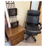 Metal Letter Holder, Office Chair, and Wood Side T