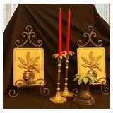 Brass Candlesticks and Pineapple Plate Stand Set