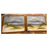 Signed Acrylic Paintings With Rope Frames