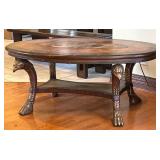 Oval Wooden Coffee Table With Decorative Eagle Leg