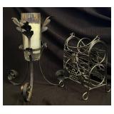 Wrought Iron Candle Holder and Small Wine Rack