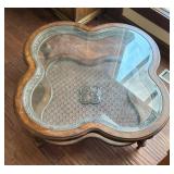 Wood and Glass Coffee Table with Cane Shelf and Fl