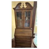 Wood Secretary Hutch with Glass Cabinet Doors-READ