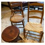 Milking Stool and Three Assorted Wooden Chairs