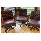 Three Leather Office Chairs with Tufted Backs