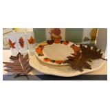 Autumn-Themed Tin Leaves, Glasses, and Ceramic Dis
