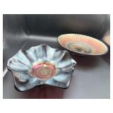 Two Iridescent Carnival Glass Bowls