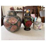 Three Decorative Ceramic Ginger Jars