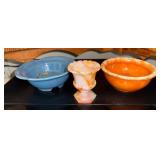 Two Ceramic Bowls and a Glass Vase