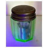 Green Depression Glass Jar with Metal Lid