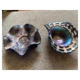 Vtg. Fenton-Style Carnival Glass Bowl & Hat Vase